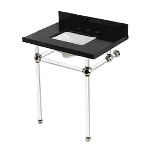 Templeton 30 in. Granite Console Sink Set with Acrylic Legs in Black Granite/Polished Nickel