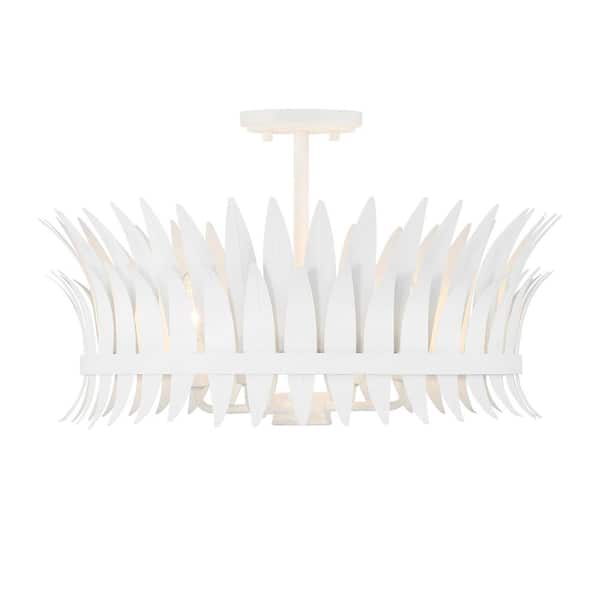Ensley 20 in. 4-Light Modern Bisque White Semi- Flush Mount with No Bulbs Included