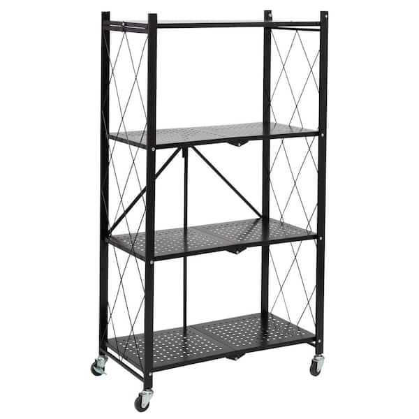 Honey-Can-Do 4-Tier Steel Collapsible 4-Wheel Utility Cart in Black