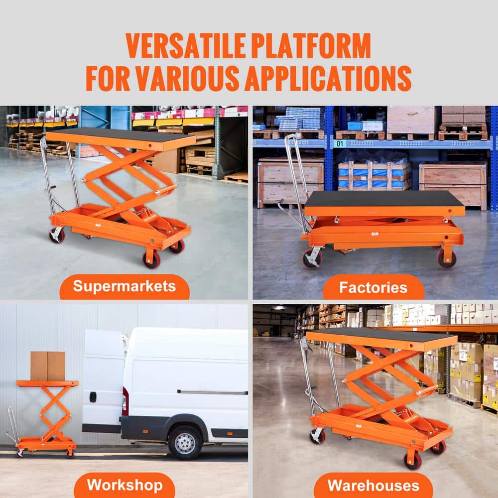 VEVOR Orange Hydraulic Lift Table Cart with Non-Slip Pad