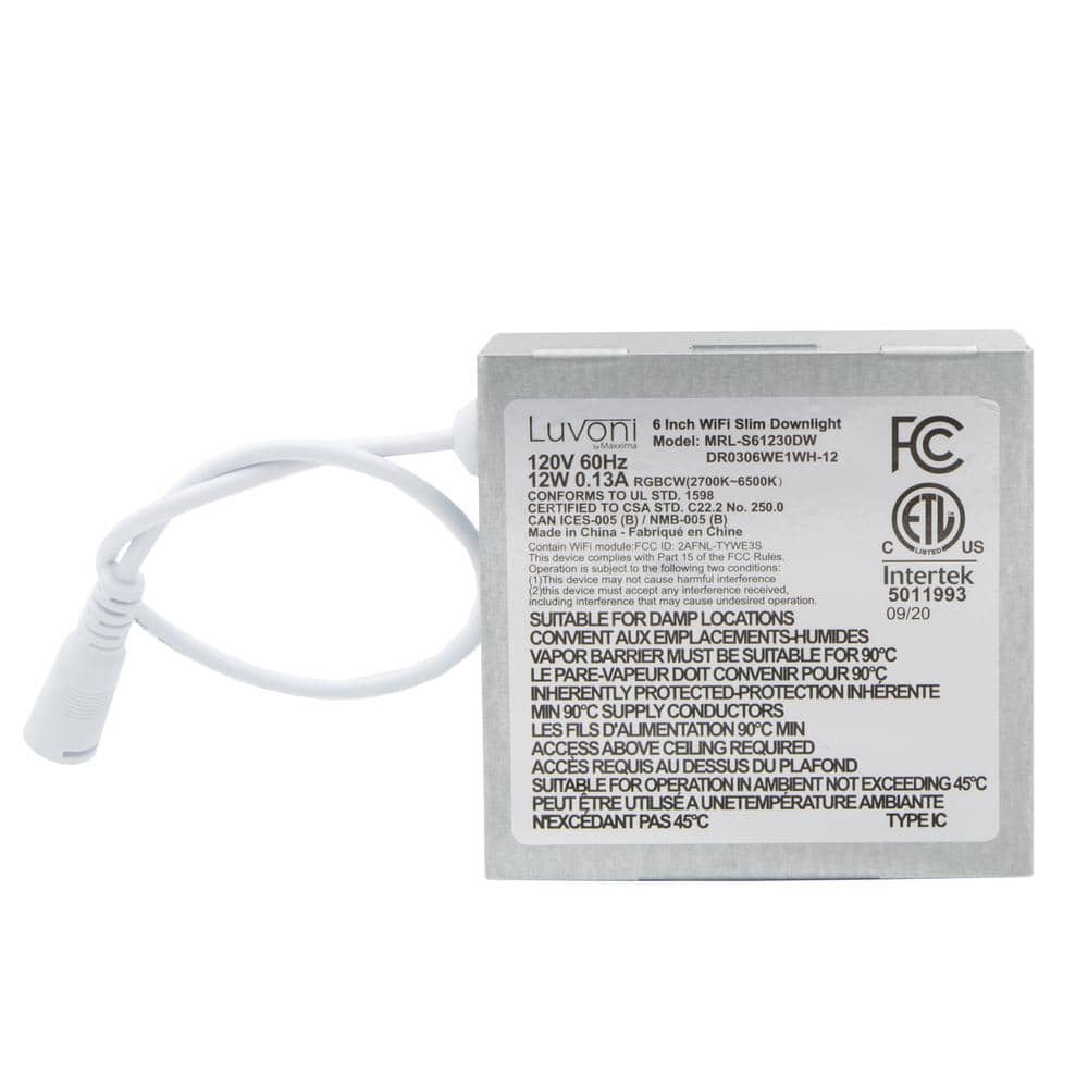 Luvoni 6-Inch White Aluminum Smart WiFi LED Downlight