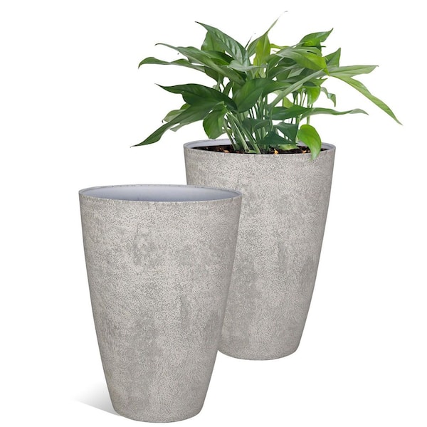 Unbranded 14 in. Dia White Tall Faux Concrete Planter (2-Pack)