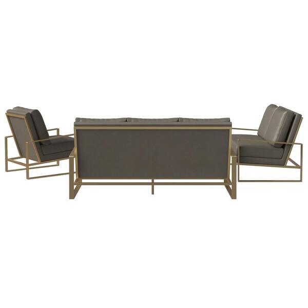 【jjj】TRUCK FURNITUREウールラグ　L Leisuremod 3-Piece Sofa Set Upholstered in Leather with Gold