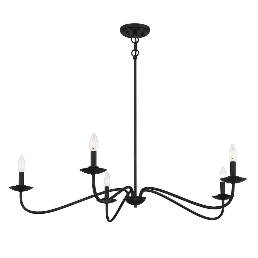 Matte Black Dramatic Curve 5-Light Chandelier