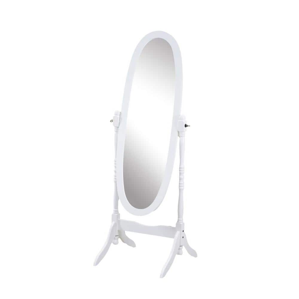 White 22.5 in. W x 59.25 in. H Oval Wood Full Length Mirror, Traditional Qu