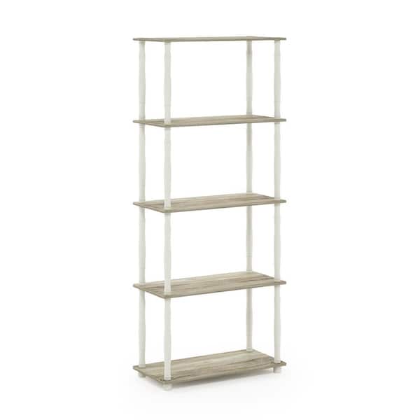Furinno 57.4 in. Tall Sonoma Oak/White 5-Shelves Etagere Bookcases