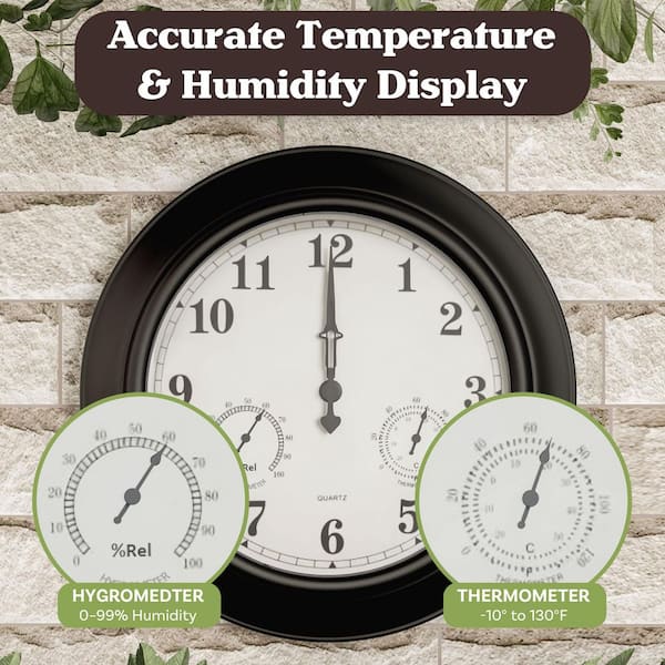 Pure Garden 18 in. Black Thermometer and Hygrometer Indoor/Outdoor
