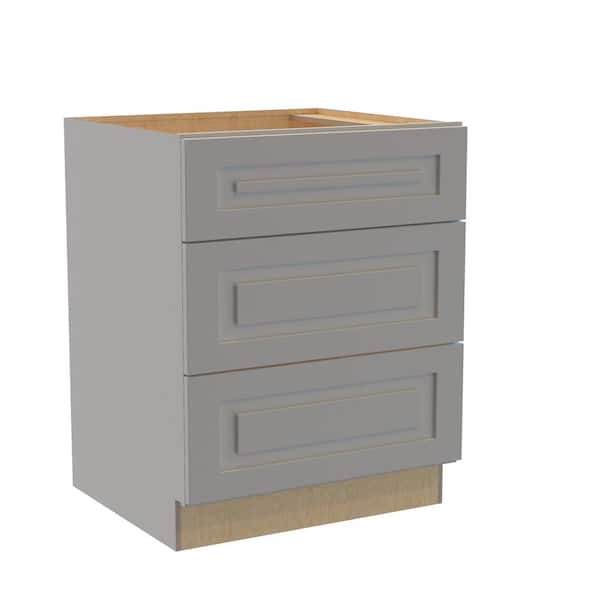 Home Decorators Collection Grayson 27 in. W x 24 in. D x 34.5 in. H Assembled Plywood Drawer Base Kitchen Cabinet in Pearl Gray with Soft Close