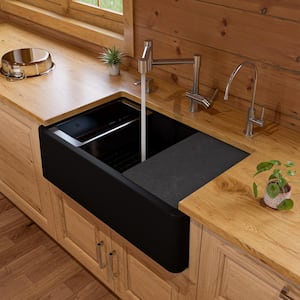 Drop-in Granite Composite 33 in. Single Bowl Kitchen Sink in Black