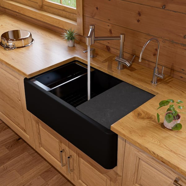 ALFI BRAND Drop-in Granite Composite 33 in. Single Bowl Kitchen Sink in Black