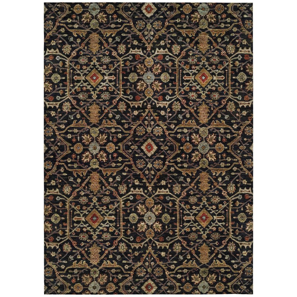 Black Rectangular Synthetic Washable Area Rug 3' x 5'