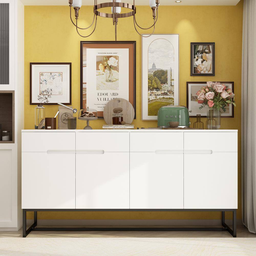 WIAWG 59.1 in. W White Wood Storage Cabinet With Drawers and Adjustable ...