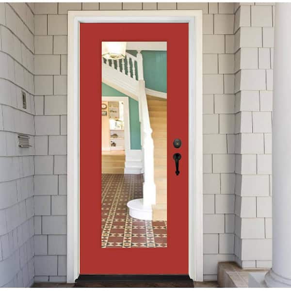 Legacy 30 in. x 80 in. Universal Handing Full-Lite Clear Glass Morocco Red Finish Fiberglass Front Door Slab