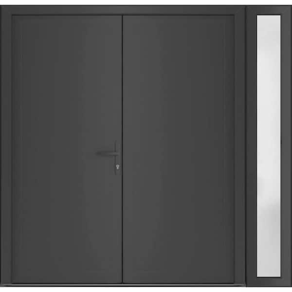 72+ 12 in. x 80 in. Left-hand/Inswing Frosted Glass Antracite Steel Prehung Front Door with Hardware