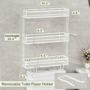 16.2 in. W x 24.4 in. H x 6.2 in. D Iron Rectangular Shelf in White 3-Tier Over-the-Toilet Adjustable Shelves