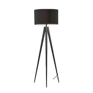 61.5 in. Black 1 Light 1-Way (On/Off) Tripod Floor Lamp for Liviing Room with Cotton Round Shade