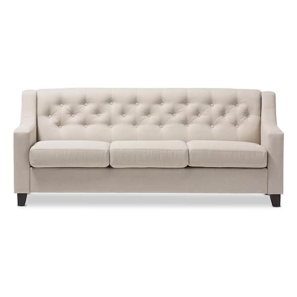 Baxton Studio Arcadia 77.4 in. Light Beige Polyester 4-Seater Bridgewater Sofa with Square Arms