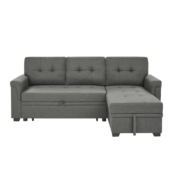 85 in. Light Gray Polyester Queen Size Convertible Sofa Bed with Storage and Tufted Cushions - Modern Sleeper Couch