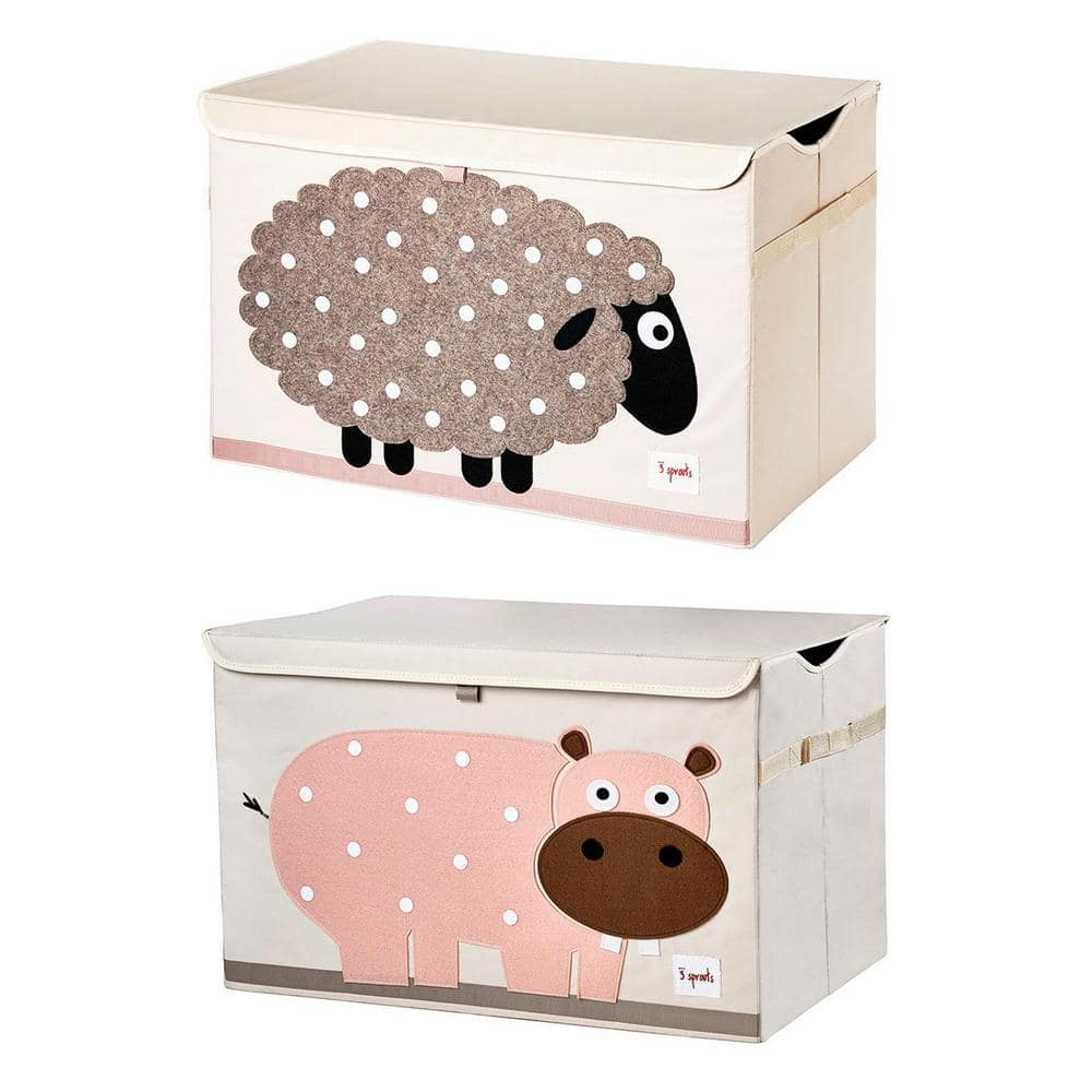 Collapsible Toy Chest Storage Bin for Playroom, Sheep and Hippo (2-Pack)
