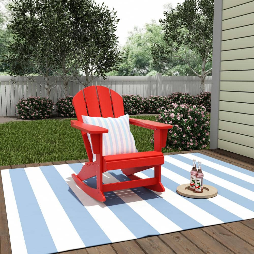 Classic All-Weather Red HDPE Adirondack Rocking Chair with Arms