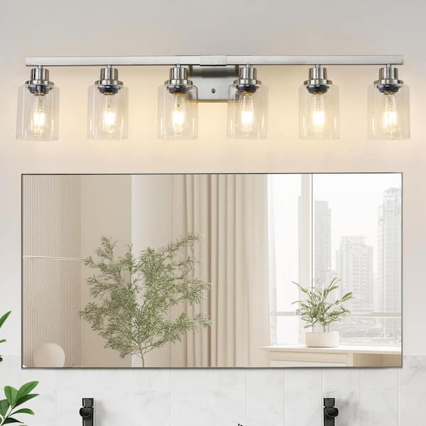 51.2 in. 8-Light Silver Vanity Light with Clear Glass Shade