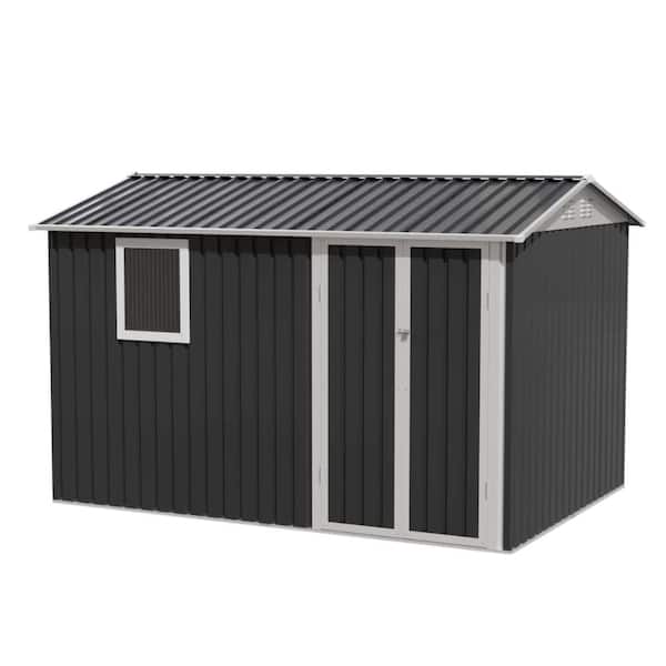 9 ft. W x 6 ft. D Gray Metal Garden Shed, Tools House Storage Shed with One Window
