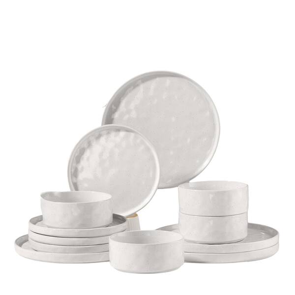 12-Piece White Stoneware Dinnerware Set (Service for 4), Chip and Scratch Resistant, Microwave and Dishwasher Safe
