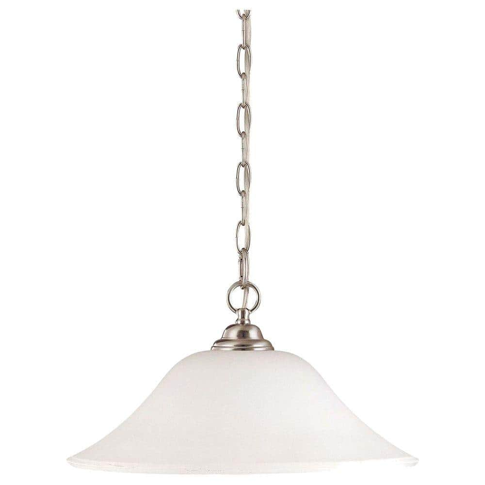 SATCO 1-Light Brushed Nickel Hanging Dome with Satin White Glass 60/ ...