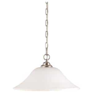 1-Light Brushed Nickel Hanging Dome with Satin White Glass