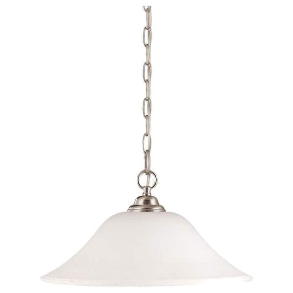 SATCO 1-Light Brushed Nickel Hanging Dome with Satin White Glass