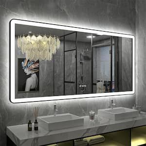 60 in. W x 30 in. H Rectangular Framed Front & Back LED Lighted Anti-Fog Wall Bathroom Vanity Mirror in Tempered Glass