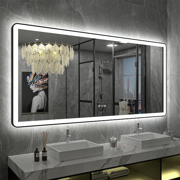 Apmir 60 in. W x 30 in. H Rectangular Framed Front & Back LED Lighted Anti-Fog Wall Bathroom Vanity Mirror in Tempered Glass