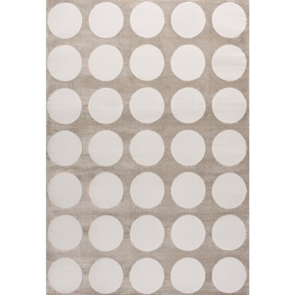 Adrian Modern Geometric Circle Dot High-Low Beige/Cream 3 ft. x 5 ft. Area Rug