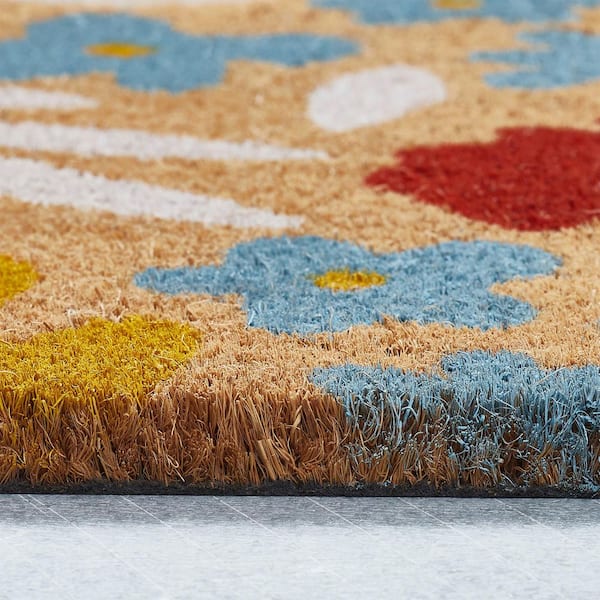 Spring Floral Shaped 18 in. x 30 in. Coir Indoor/Outdoor Door Mat Multi-Colored