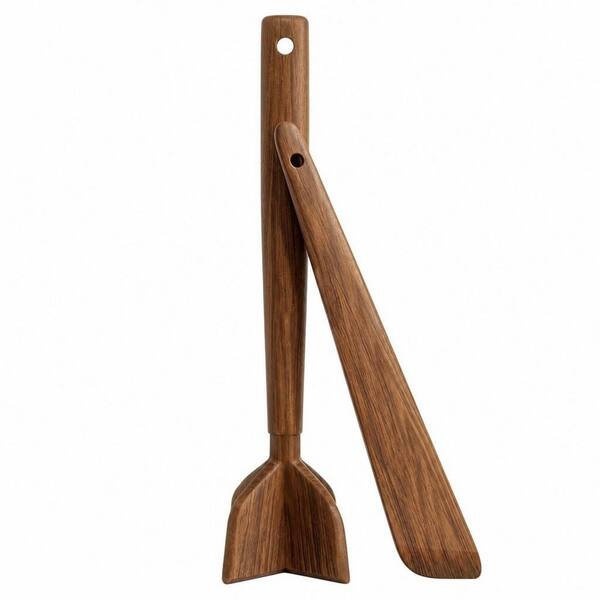2-Pack Teak Wood Ground Beef Masher and Spatula Set, Heat Resistant Meat Chopper, Kitchen Utensils Essentials Set