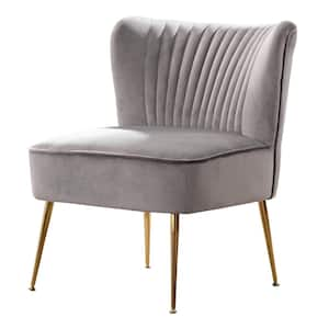 Trinity 25 in. Gray Velvet Channel Tufted Accent Chair