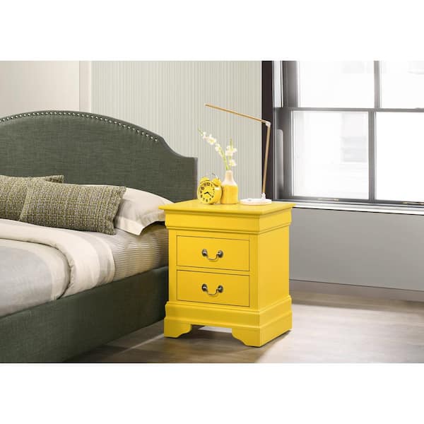 AndMakers Louis Philippe 2-Drawer Yellow Nightstand (24 in. H X 21 in. W X 16 in. D)