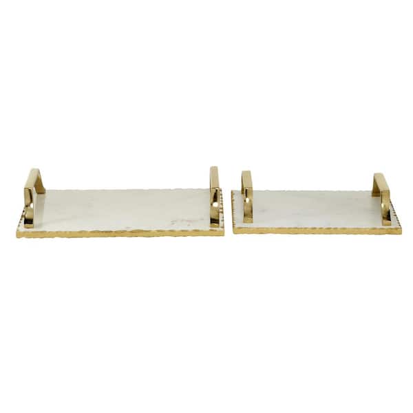 Gold Ceramic Decorative Tray with Gold Handles (Set of 2)