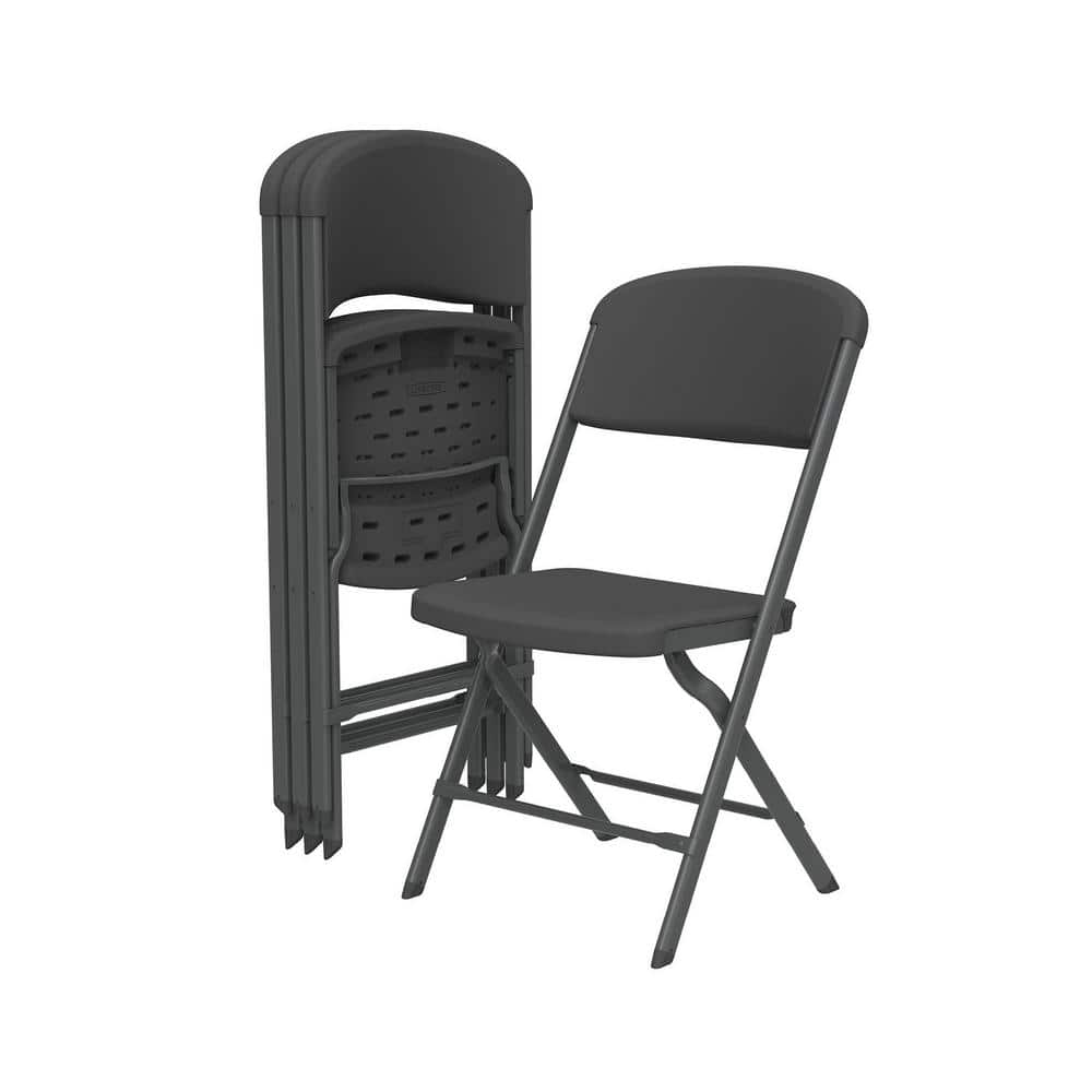 Black Steel and Polyethylene Folding Chair Set, 4-Pack