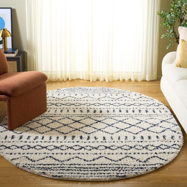 Arizona Shag 6 ft. x 8 ft. Ivory/Slate Tribal Oval Rug