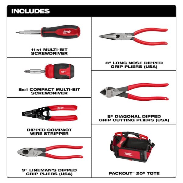 Electricians Dipped Grip Hand Tool Set with 20 in. PACKOUT Tote Bag (6-Piece)