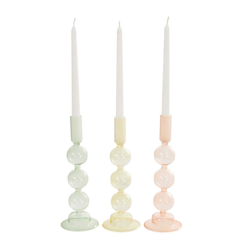 Litton Lane Multi Colored Glass Bubble Candle Holder (Set of 3) 045212