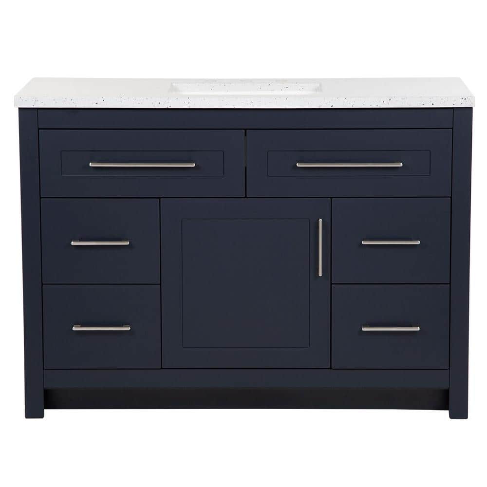 Home Decorators Collection Clady 48.50 in. W x 18.75 in. D Bath Vanity in Deep Blue with Solid Surface Vanity Top in Silver Ash with White Basin