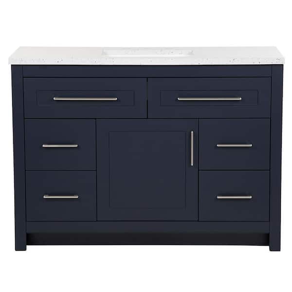 Clady 49 in. Single Sink Deep Blue Bath Vanity with Silver Ash Cultured Marble Top (Assembled)