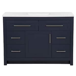 Clady 49 in. W x 19 in. D x 35 in. H Single Sink  Bath Vanity in Deep Blue with Silver Ash Cultured Marble Top