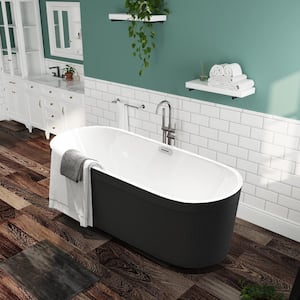 67 in. x 31.5 in. Freestanding Soaking Bathtub with Center Drain and Groove Overflow in Black/Polished Chrome