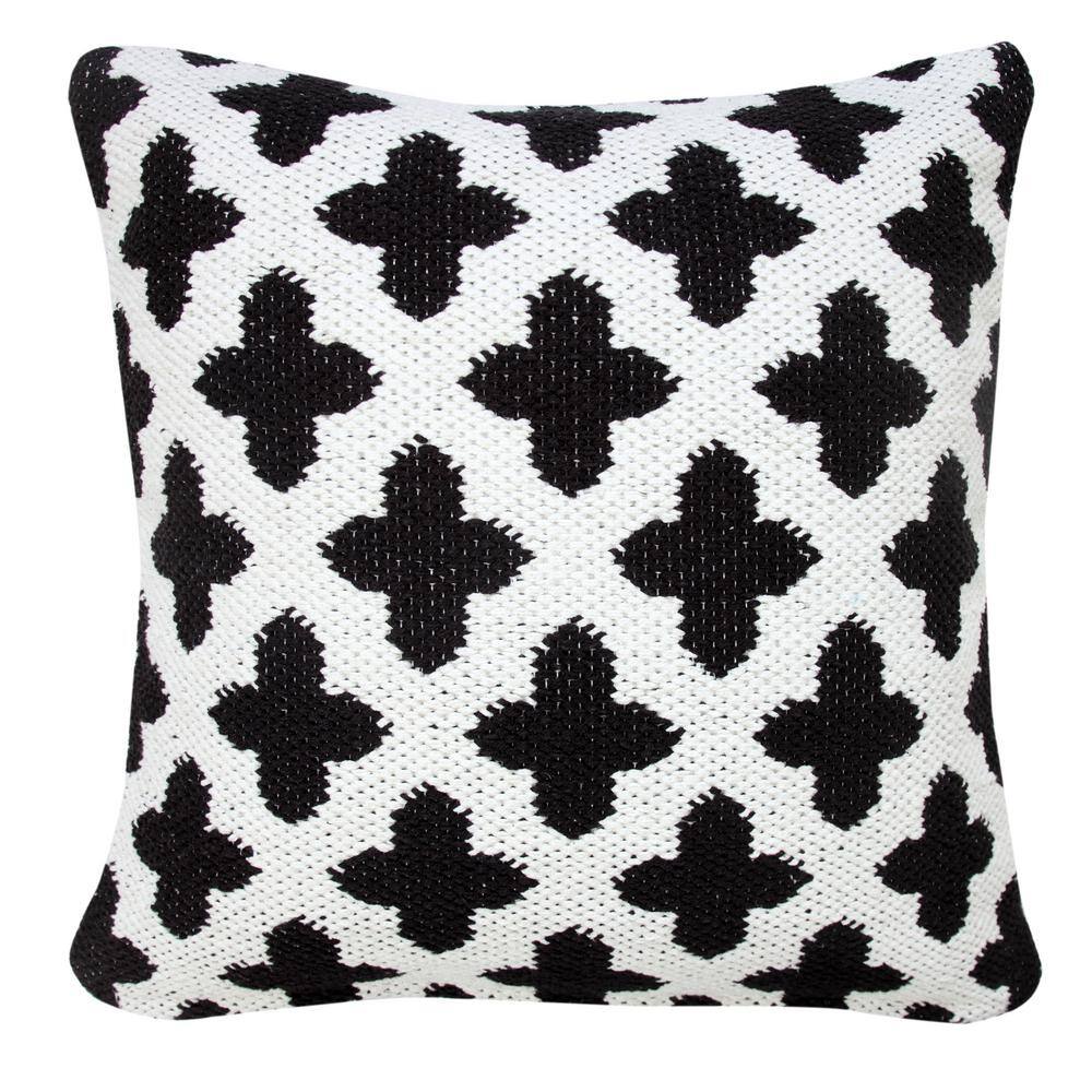 Sevita 20" Square White and Black Woven Geometric Throw Pillow