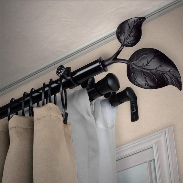 EMOH 13/16" Dia Adjustable 120" to 170" Triple Curtain Rod in Black with Botany Finials