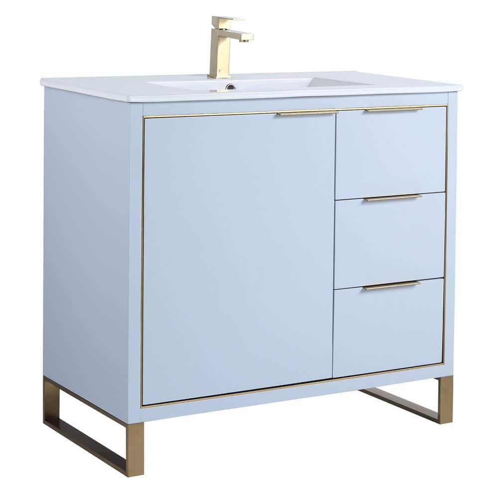 Opulence 36 in. W x 18 in. D x 33.5 in H. Bath Vanity in Patel Blue with White Ceramic single sink Top price history on PriceWatchPro