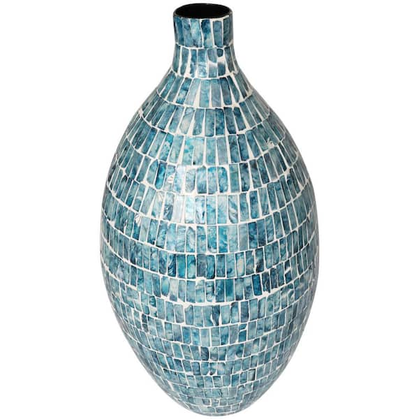 Litton Lane Blue Handmade Mosaic Inspired Mother of Pearl Decorative Vase  044069 - The Home Depot